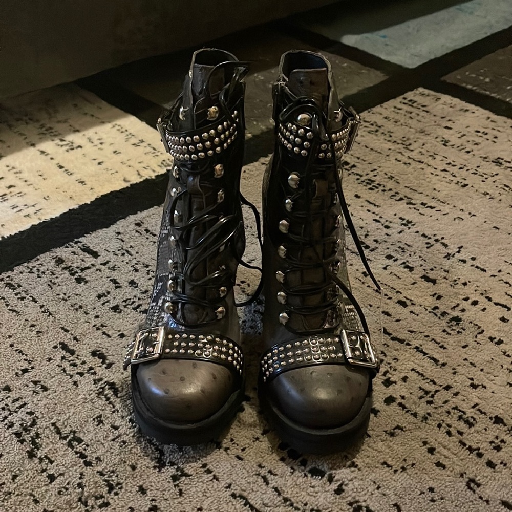 Jeffery Cambell Lilith-2 heeled boots with laces & side zipper